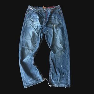Akademiks Mens Baggy Distressed Jeans Blue 39x31 Y2K Hip Hop 90's Loose Fit